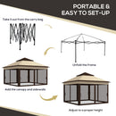 Outsunny 3 x 3(m) Pop Up Gazebo Tent with Netting, Height Adjustable, Beige
