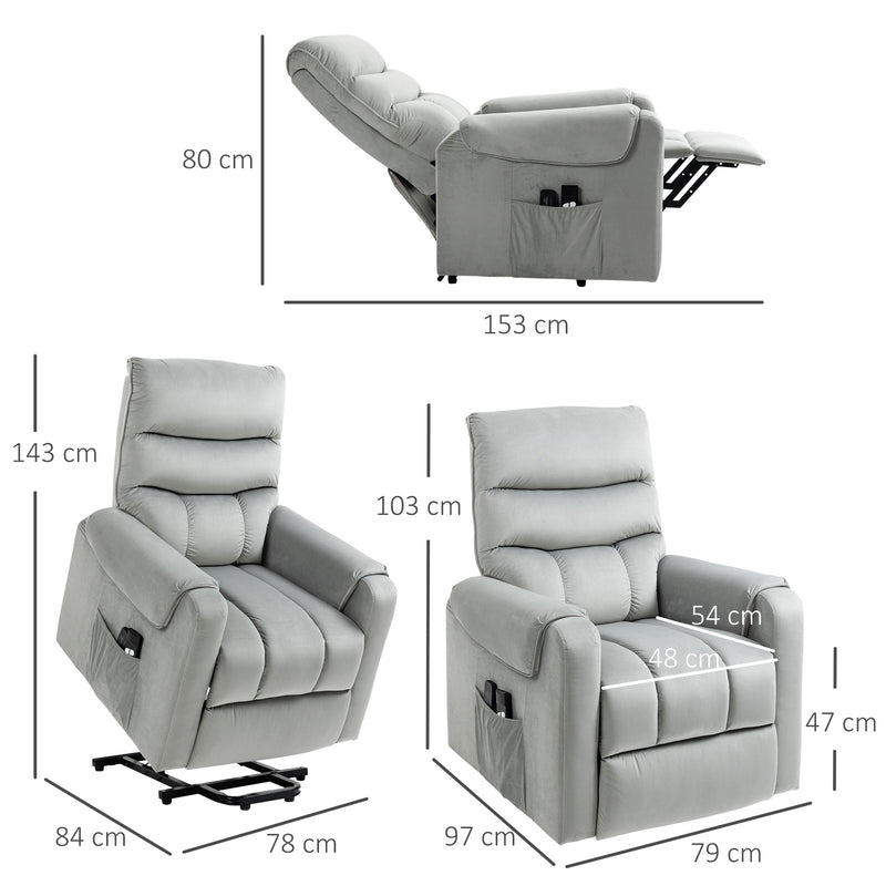HOMCOM Power Lift Chair, Rise and Recliner Chair with Remote Control, Grey