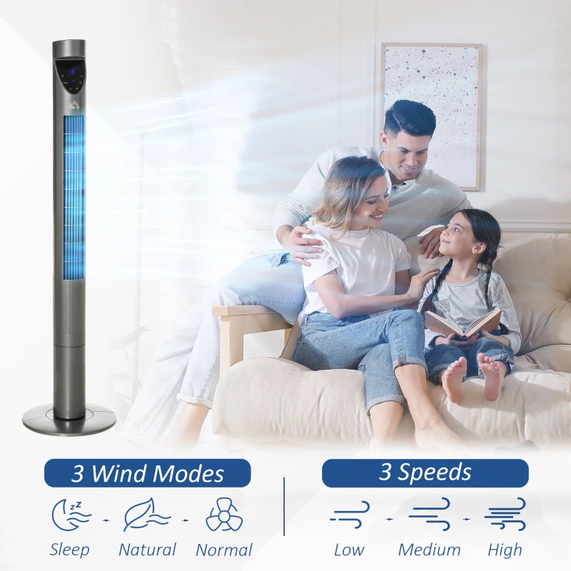 HOMCOM 46" Tower Fan Cooling with Ionizer, Air Filter, Oscillating, 3 Speed, 12h Timer, Remote Controller, for Any room, Grey