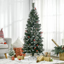 HOMCOM Christmas Tree Snow Dipped Slim 5' with Pine Cones & Berries