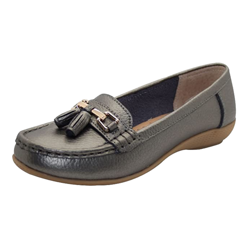 Joejoe Nautical Leather Tassel Loafer- Gunmetal