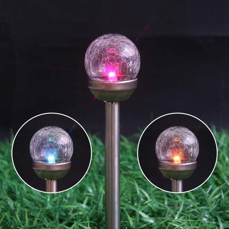 Silver & Stone Solar Powered Crackle Ball Stakes Pack Of 6 Colour Changing