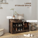HOMCOM Upholstered Entryway Shoe Bench with Storage Drawer Open Shelf Brown