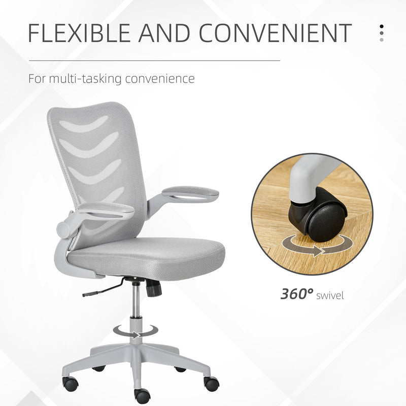 Vinsetto Mesh Office Chair for Home Swivel Task Desk Chair with Lumbar Back Support Flip-Up Arm Adjustable Height Grey Computer w/