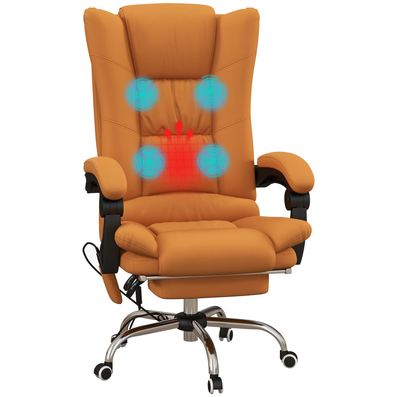 Vinsetto Office Chair, Ergonomic Desk Chair with 4-Point Vibration Massage and Lumbar Heating, PU Leather Computer Chair with 135° Reclining Back and Footrest, Light Brown