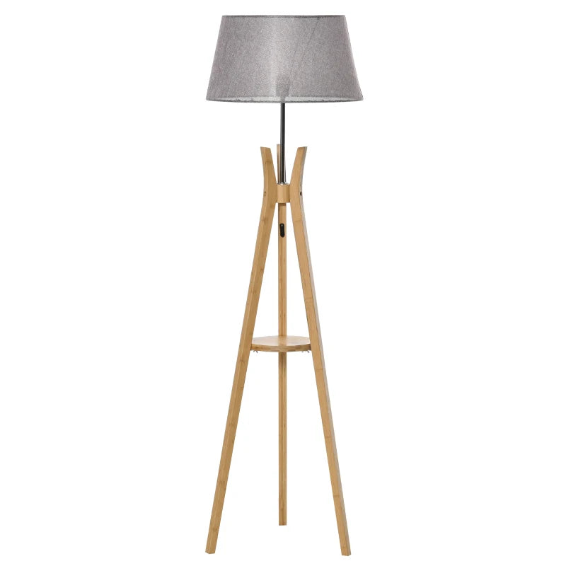 Tripod Floor Lamp with Shade 156cm - Wood & Grey