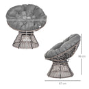 Outsunny 360° Swivel Rattan Papasan Moon Bowl Chair Round Outdoor W/ Padded-Grey