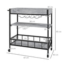 HOMCOM Industrial Bar Cart, 3-Tier Kitchen Trolley on Wheels with Wine Rack
