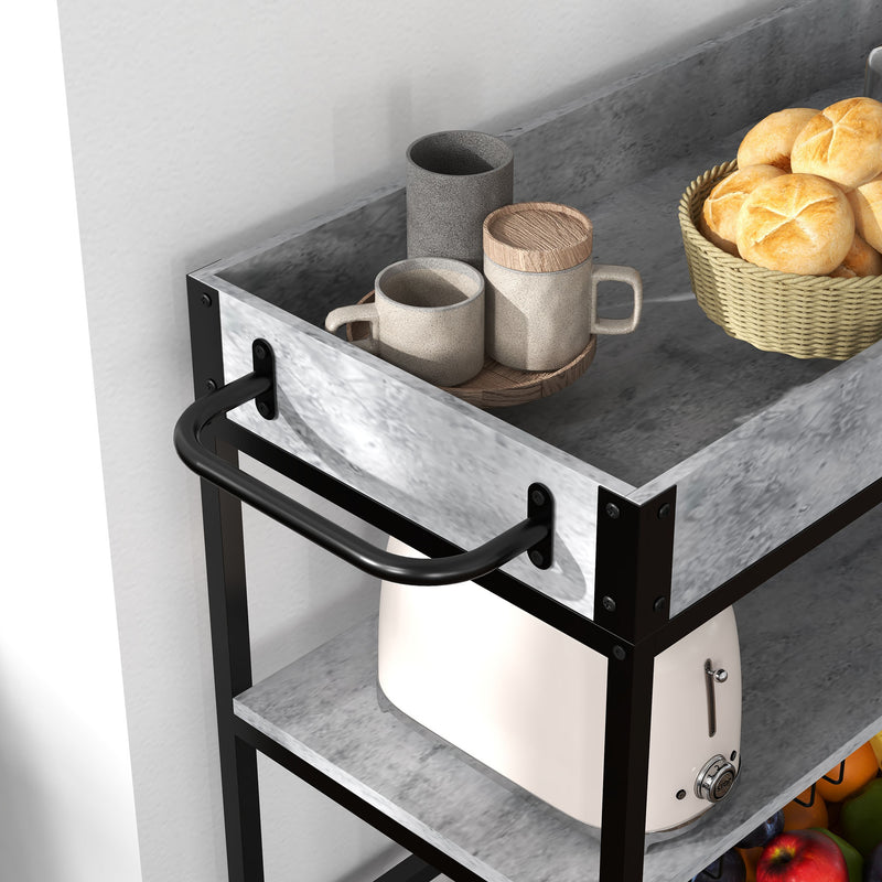 HOMCOM Industrial Bar Cart, 3-Tier Kitchen Trolley on Wheels with Wine Rack