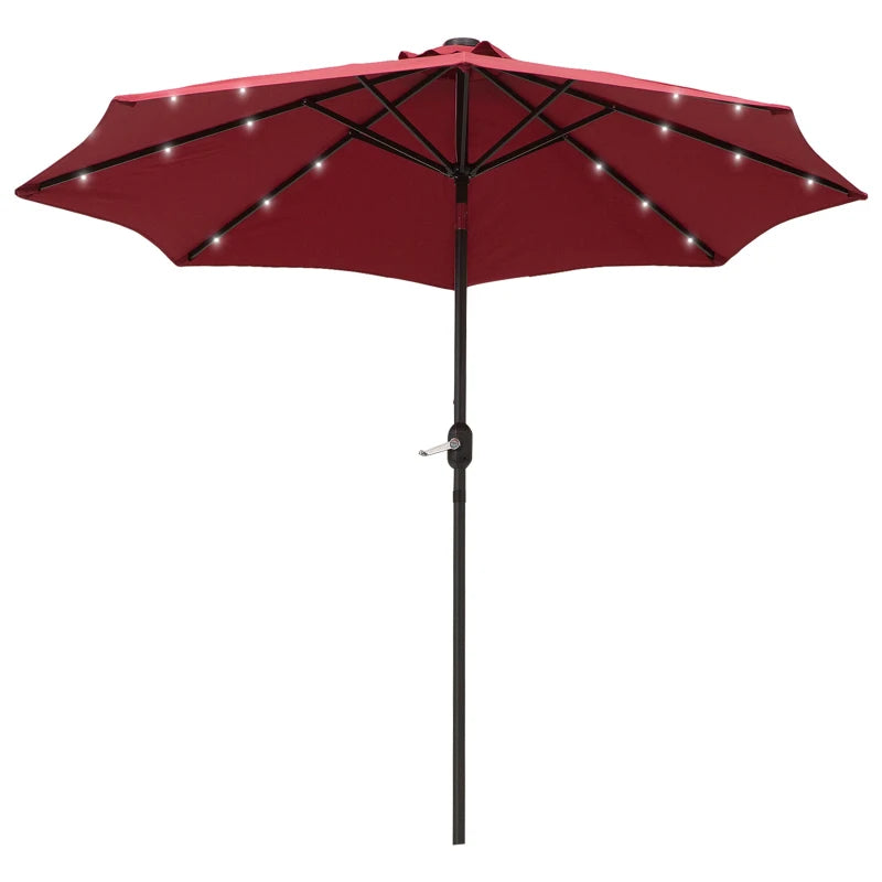 Outsunny Outdoor Umbrella Parasol with LED Solar Lights - Red