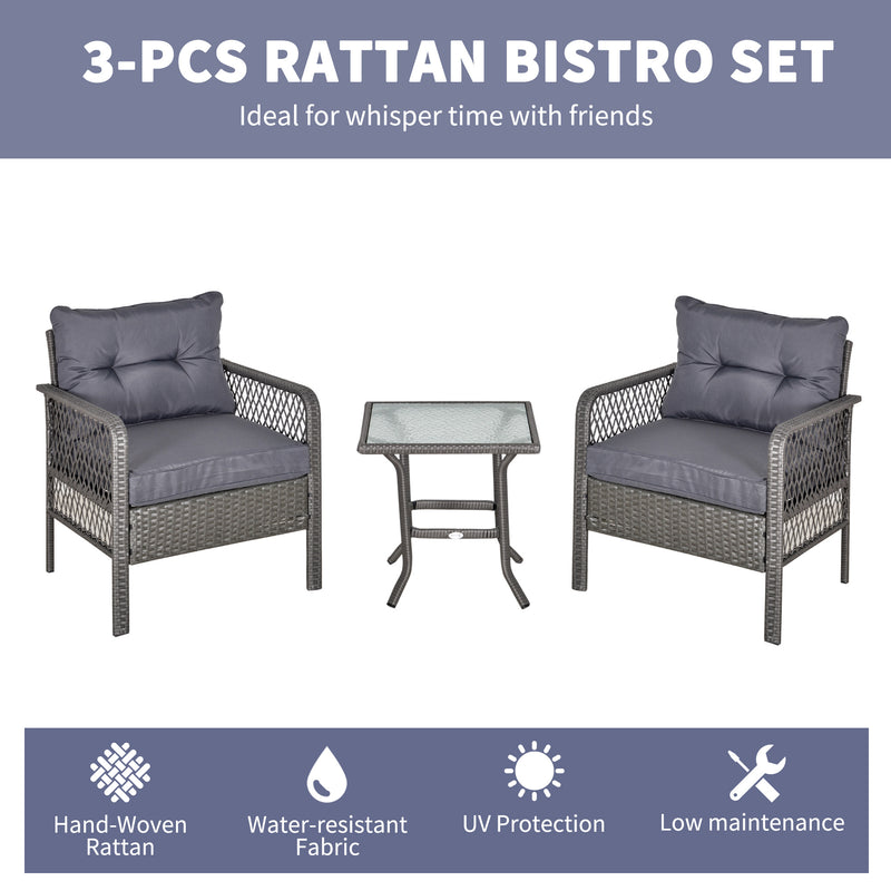 Outsunny Rattan Bistro Set - Grey