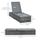 Outsunny Patio Rattan Chaise Lounge Garden Pool Wicker Sun Lounger Adjustable