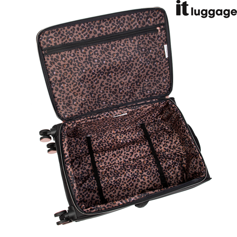 IT Luggage Divinity Black & Rose Gold 8 Wheel Suitcase