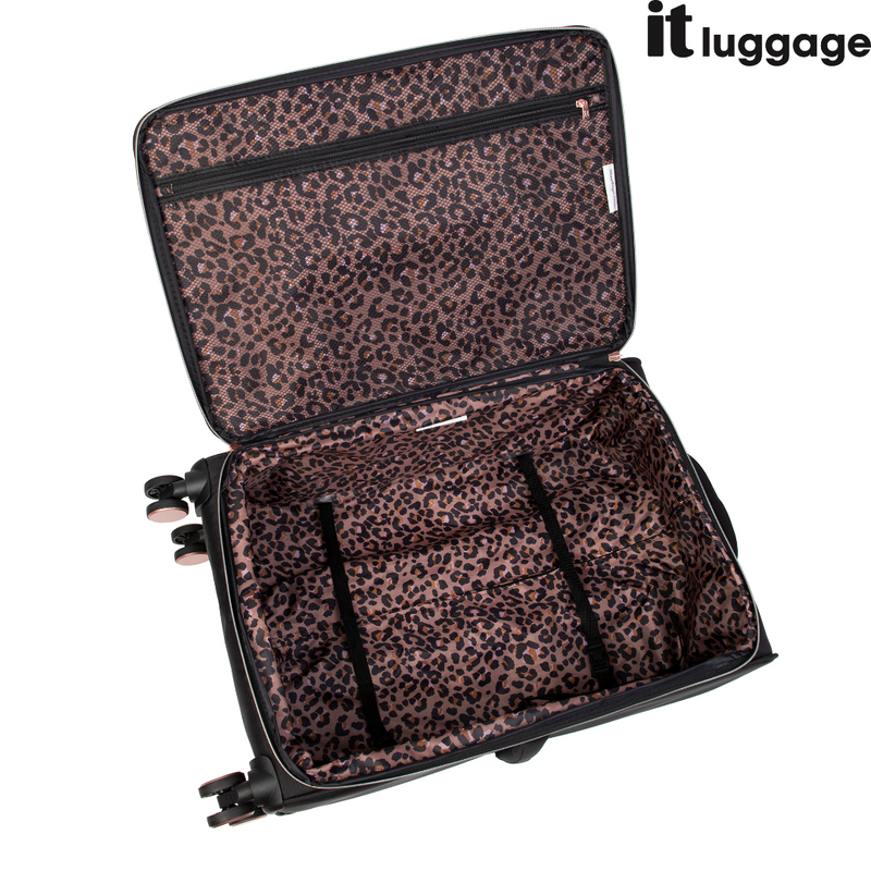 IT Luggage Divinity Black Rose Gold 8 Wheel Suitcase