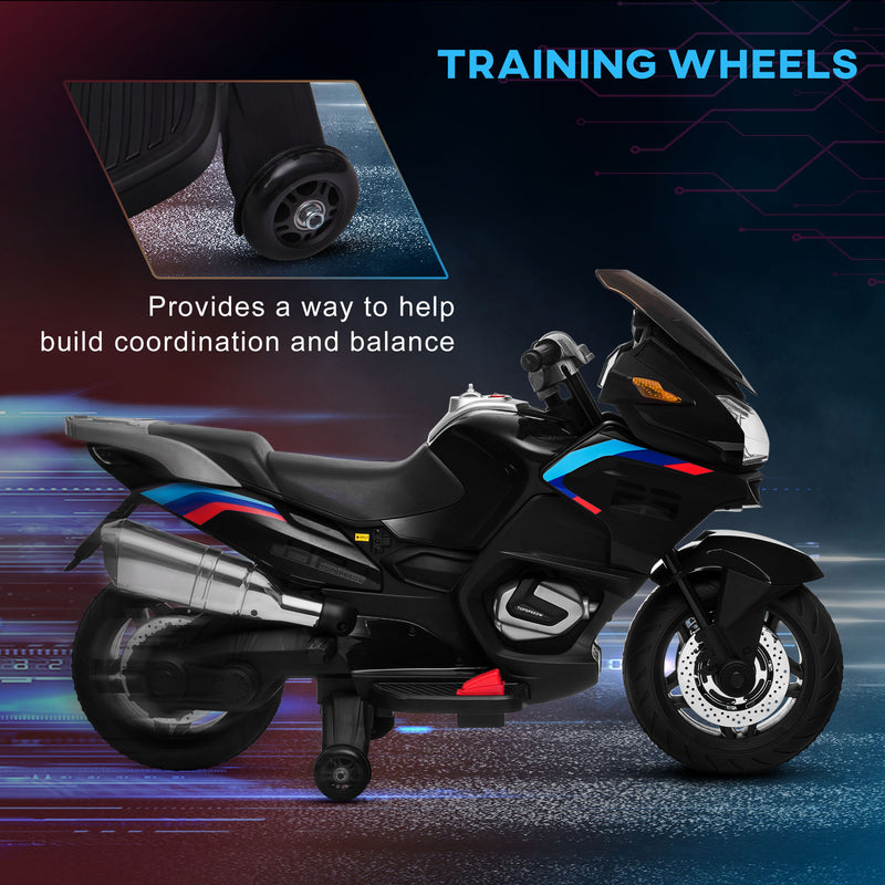 HOMCOM Kids Electric Ride On Motorcycle Bike with Training Wheels 12v - Black