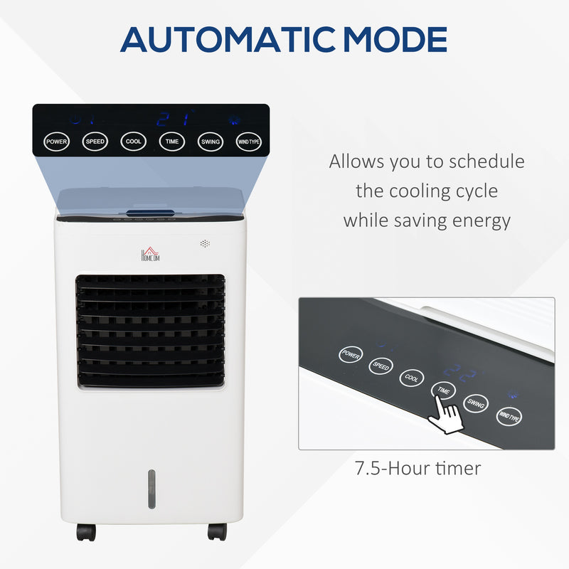 Portable Air Cooler Evaporative Cooler Humidifier with Ice Crystal Box Remote Controller 7.5 Hour Timer 3 Mode 3 Speed Swing and Ice Cooling Function for Bedroom Dorm Office White 9 Settings Fan