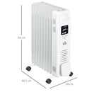 HOMCOM 2180W White Oil Filled Radiator, 9 Fin Portable Heater w/ Timer Remote Control White Safety Cut-Off and Remote Control White Radiator Settings