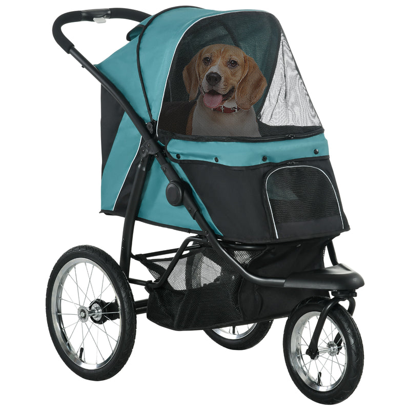 PawHut 3 Wheel Pet Stroller, for Medium Small Dogs, Foldable Cat Pram - Green