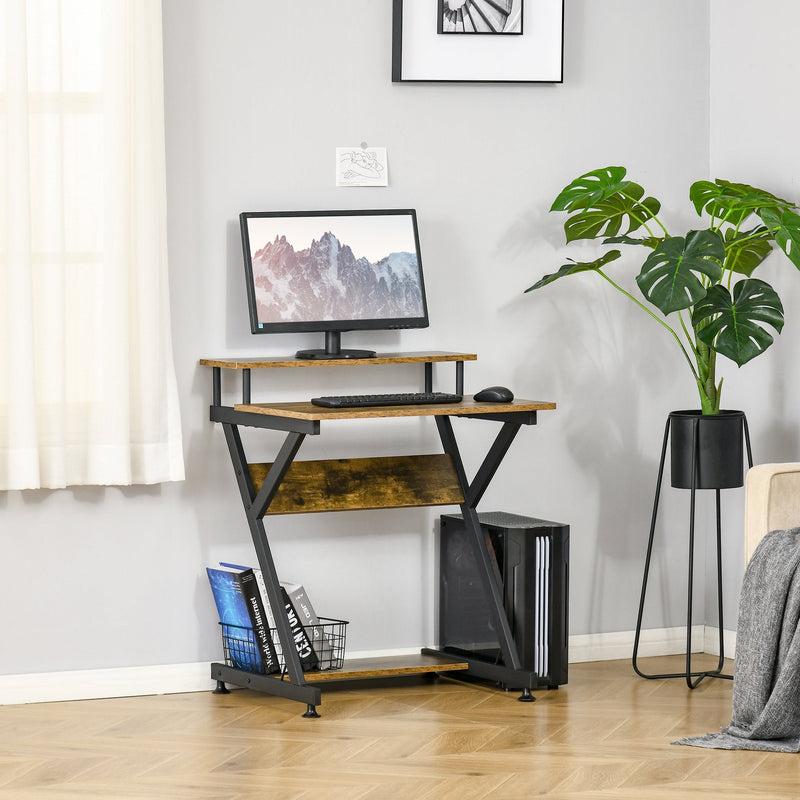 Computer Desk with Monitor Shelf and Storage R Shaped Gaming Study Writing Table for Home Office Brown Office