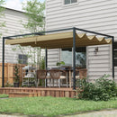 Outsunny 4x3(m) Metal Pergola Gazebo Patio Sunshelter Retractable Canopy Khaki
