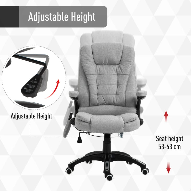Vinsetto Heated Massage Recliner Office Chair Ergonomic Gaming Heated Home Office Padded  Linen-Feel Fabric & Swivel Base Light Grey Executive Reclining w/ Heating Points Relaxing Headrest