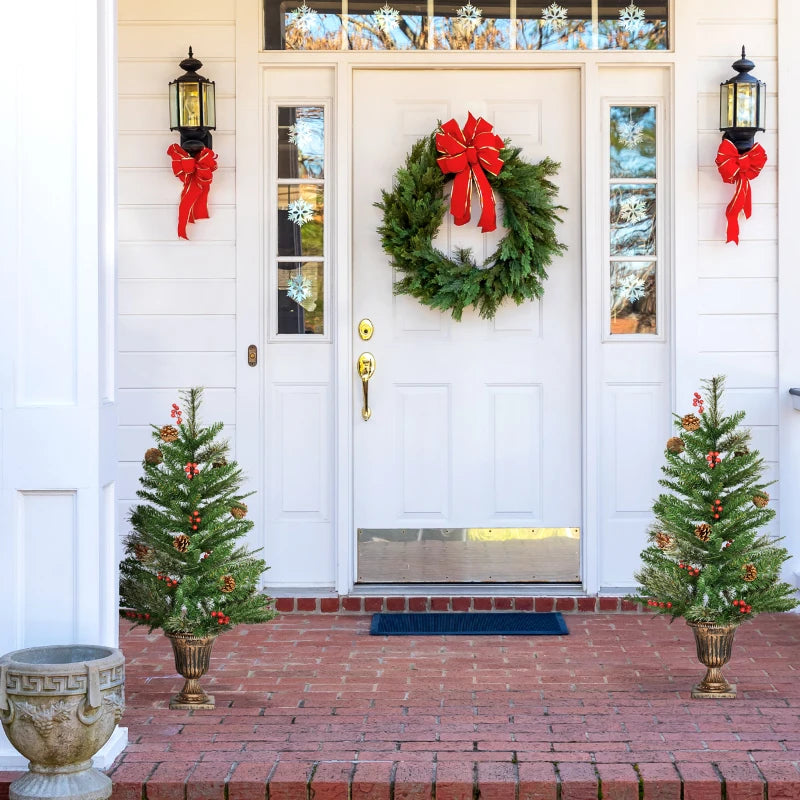 HOMCOM Christmas Tree Set of 2 3' with Red Berries and Gold Pots