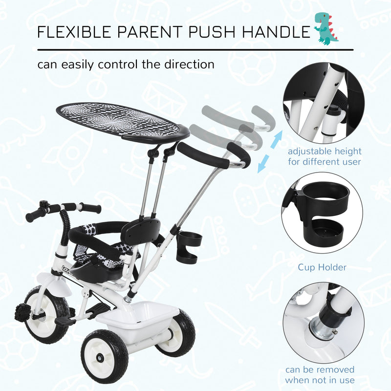 Baby Tricycle with Handle - White/Black