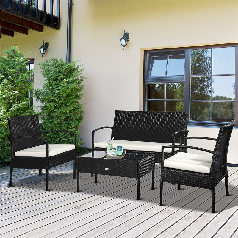 Outsunny 4 Pieces Outdoor PE Rattan Corner Sofa with Cushions - Black