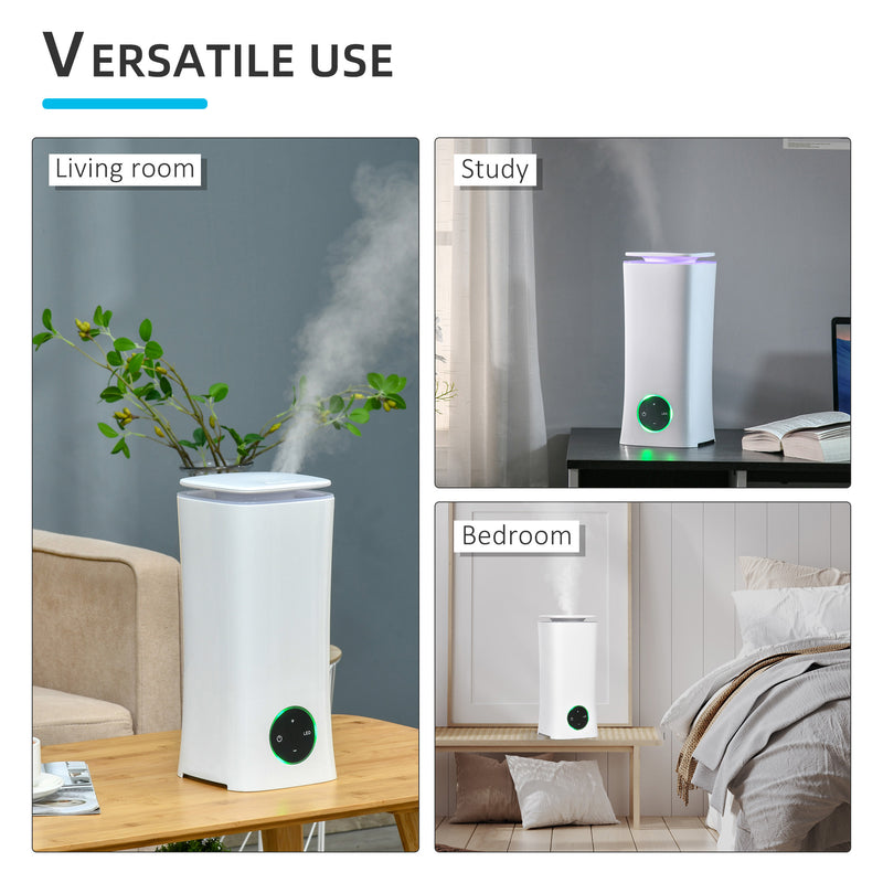 HOMCOM 2L Cool Mist Humidifier Ultrasonic Air Humidifier with 7-Colour Lights, 3 Adjustable Mist Mode, Auto Shut Off, 8-10 Working Hours for Home, White
