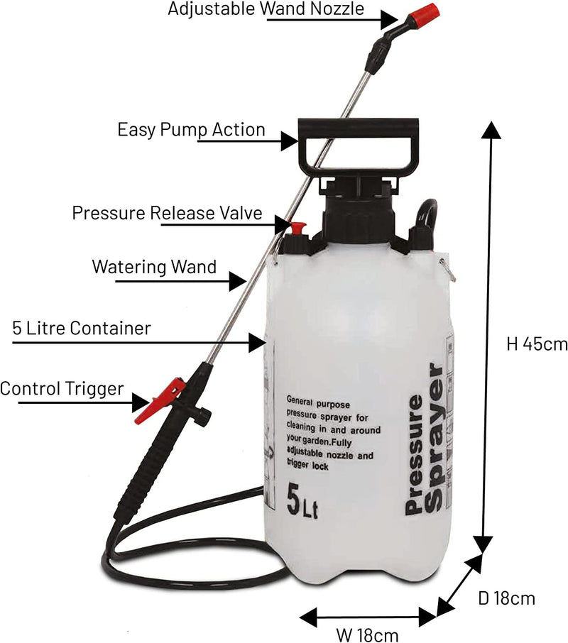 Silver & Stone Pump Action Pressure Sprayer 5 Litre