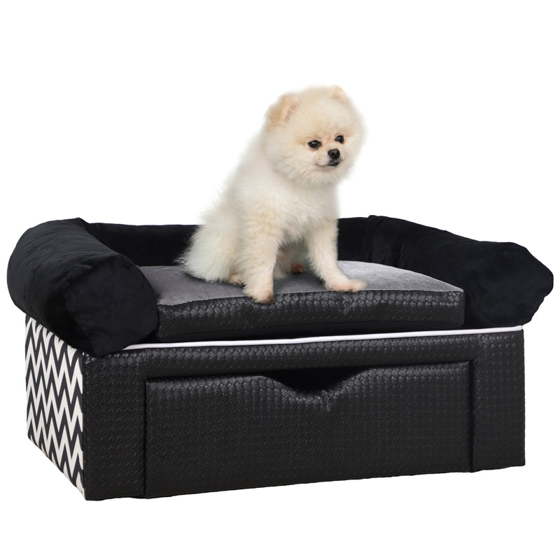 PawHut Dog Sofa Bed with Storage, Drawer, Soft Cushion, for Small Dogs - Black