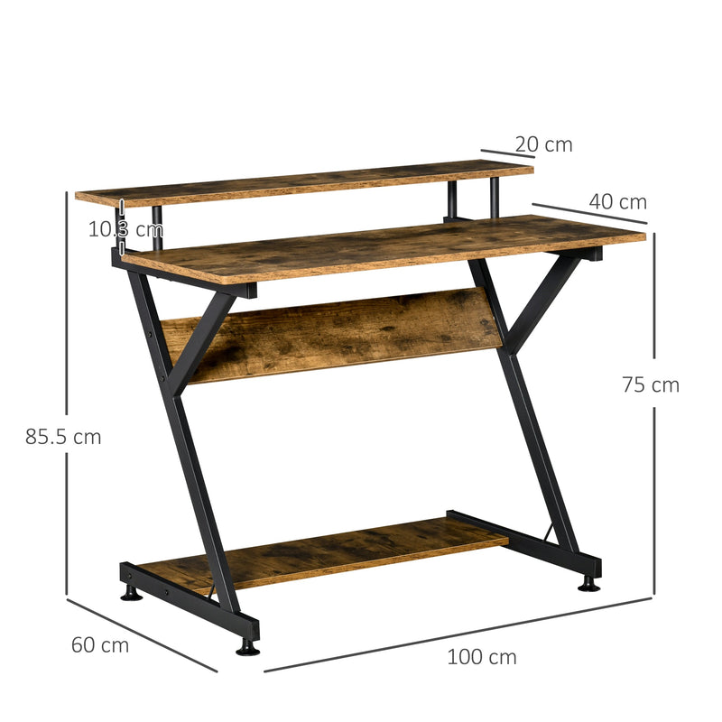 Computer Desk with Monitor Shelf and Storage R Shaped Gaming Study Writing Table for Home Office Brown Office
