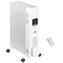 HOMCOM 2180W White Oil Filled Radiator, 9 Fin Portable Heater w/ Timer Remote Control White Safety Cut-Off and Remote Control White Radiator Settings