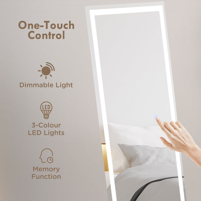 HOMCOM LED Lighted Full Length Mirror Dimmable Full Size Body Mirror for Bedroom