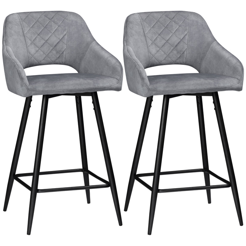 HOMCOM Extra Tall Bar Stools Set of 2, Modern 360° Swivel Barstools, Dining  Room Chairs with Steel Legs and Footrest, Dark gray