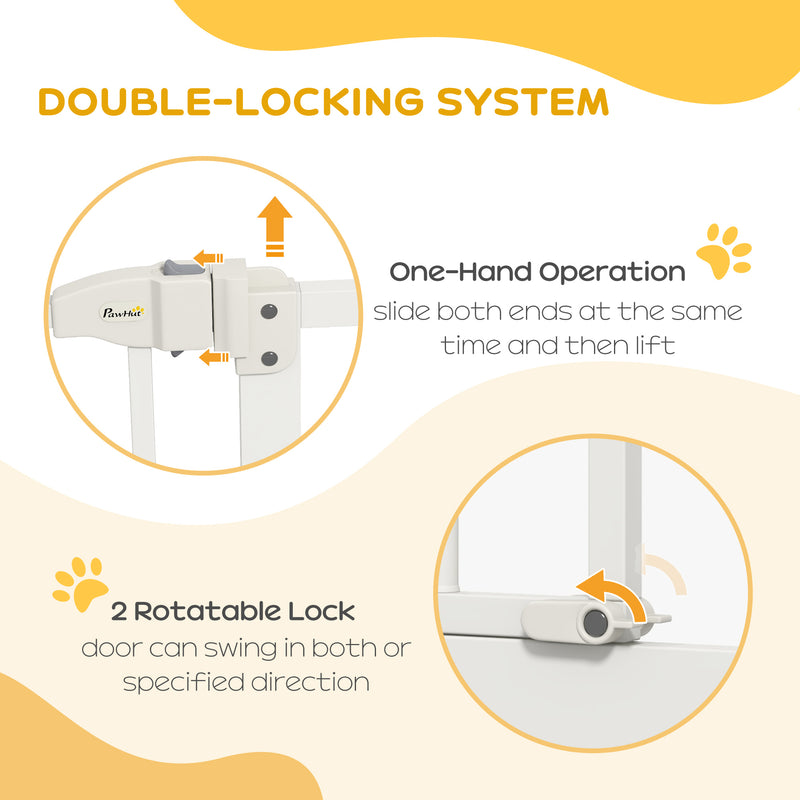 PawHut 74-80cm Adjustable Metal Pet Gate Safety Barrier w/ Auto-Close White