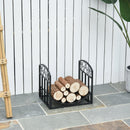 Outsunny Fire Wood Rack Black Iron 40H x 45W x 35Dcm