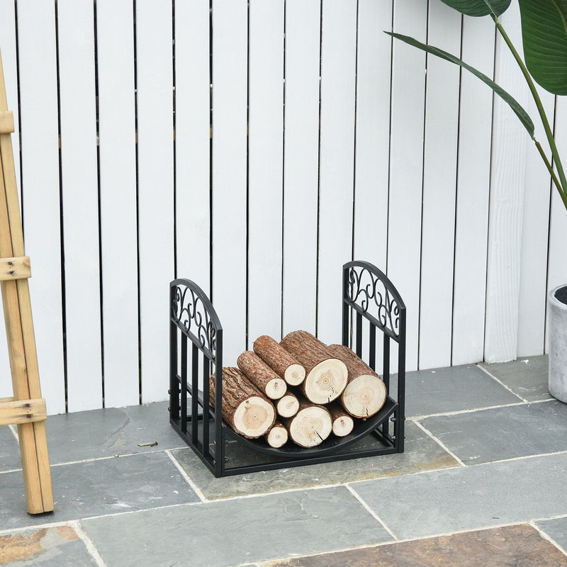 Outsunny Fire Wood Rack Black Iron 40H x 45W x 35Dcm