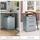 Vinsetto 3 Drawer Modern Steel Filing Cabinet w/ 4 Wheels Lock Pencil Box Grey