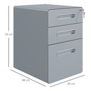 Vinsetto 3 Drawer Modern Steel Filing Cabinet w/ 4 Wheels Lock Pencil Box Grey