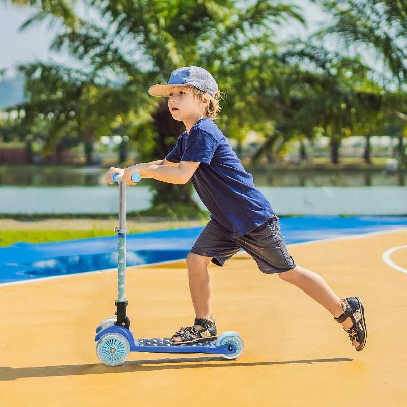 HOMCOM Childrens Foldable 3 Wheel Scooter with Flashing Lights - Blue