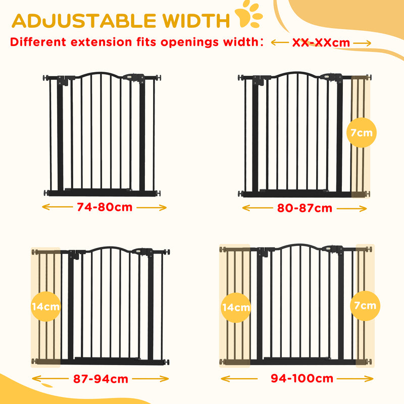 PawHut 74-100cm Adjustable Metal Pet Gate Safety Barrier w/ Auto-Close Black