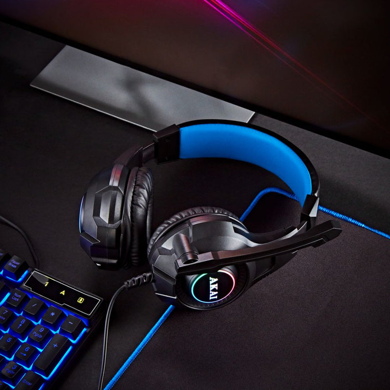Akai Gaming Stereo Headset and Microphone Black and Blue