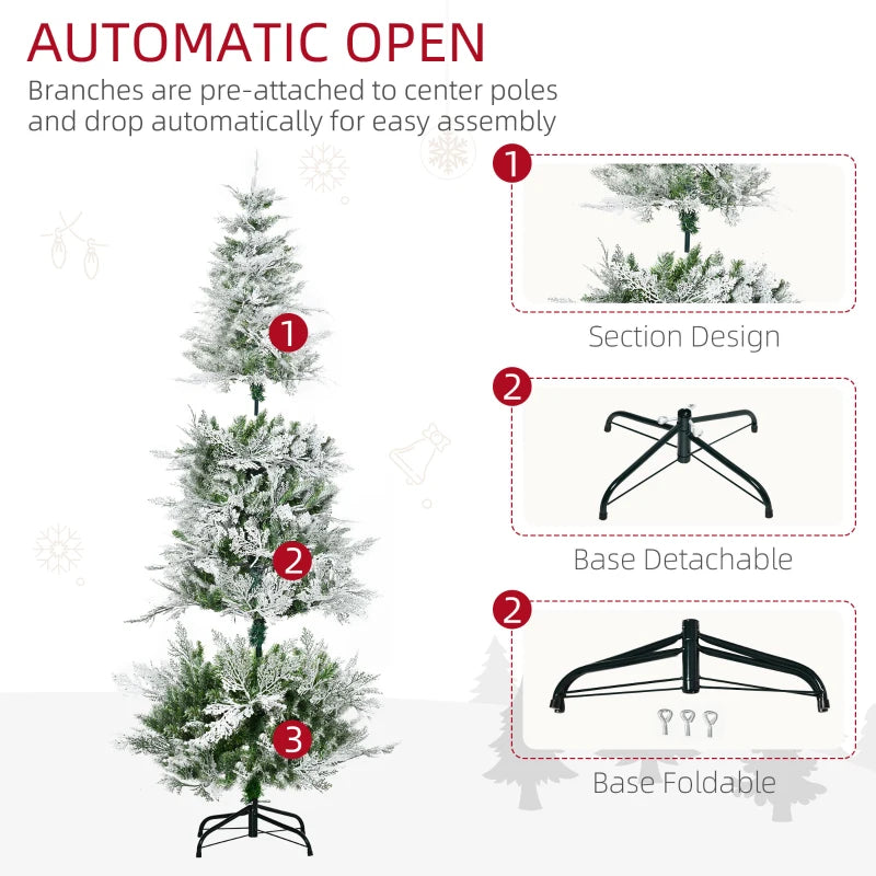 HOMCOM Christmas Tree Pencil Snow Flocked 6' with Realistic Cypress Branches