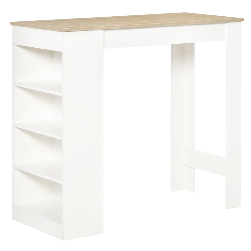 HOMCOM Kitchen Bar Table with Side Shelves - White & Oak
