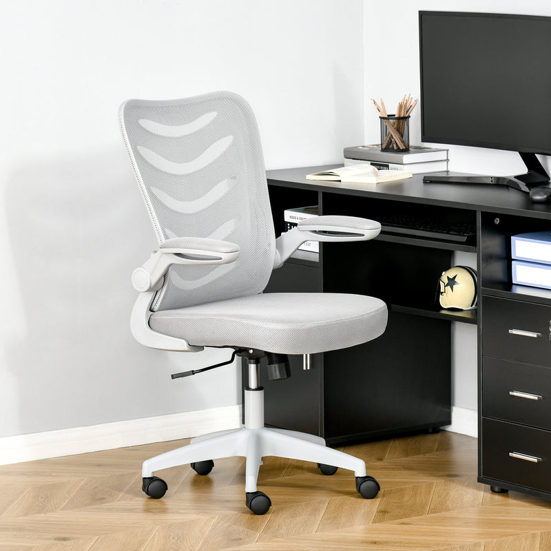 Vinsetto Mesh Office Chair for Home Swivel Task Desk Chair with Lumbar Back Support Flip-Up Arm Adjustable Height Grey Computer w/