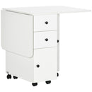 HOMCOM Folding Dining Table, Drop Leaf Table With Storage Drawers White