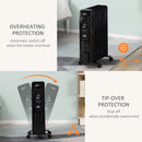 HOMCOM 2180W Black Oil Filled Radiator, 9 Fin Portable Heater w/ Timer Remote Control
