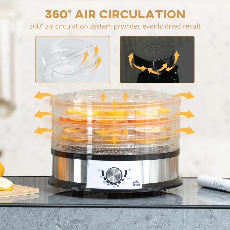 HOMCOM Food Dehydrator 5 Tier 250W - Stainless Steel