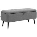 HOMCOM Storage Ottoman Bench, Linen Fabric Footstool with Steel Legs Grey